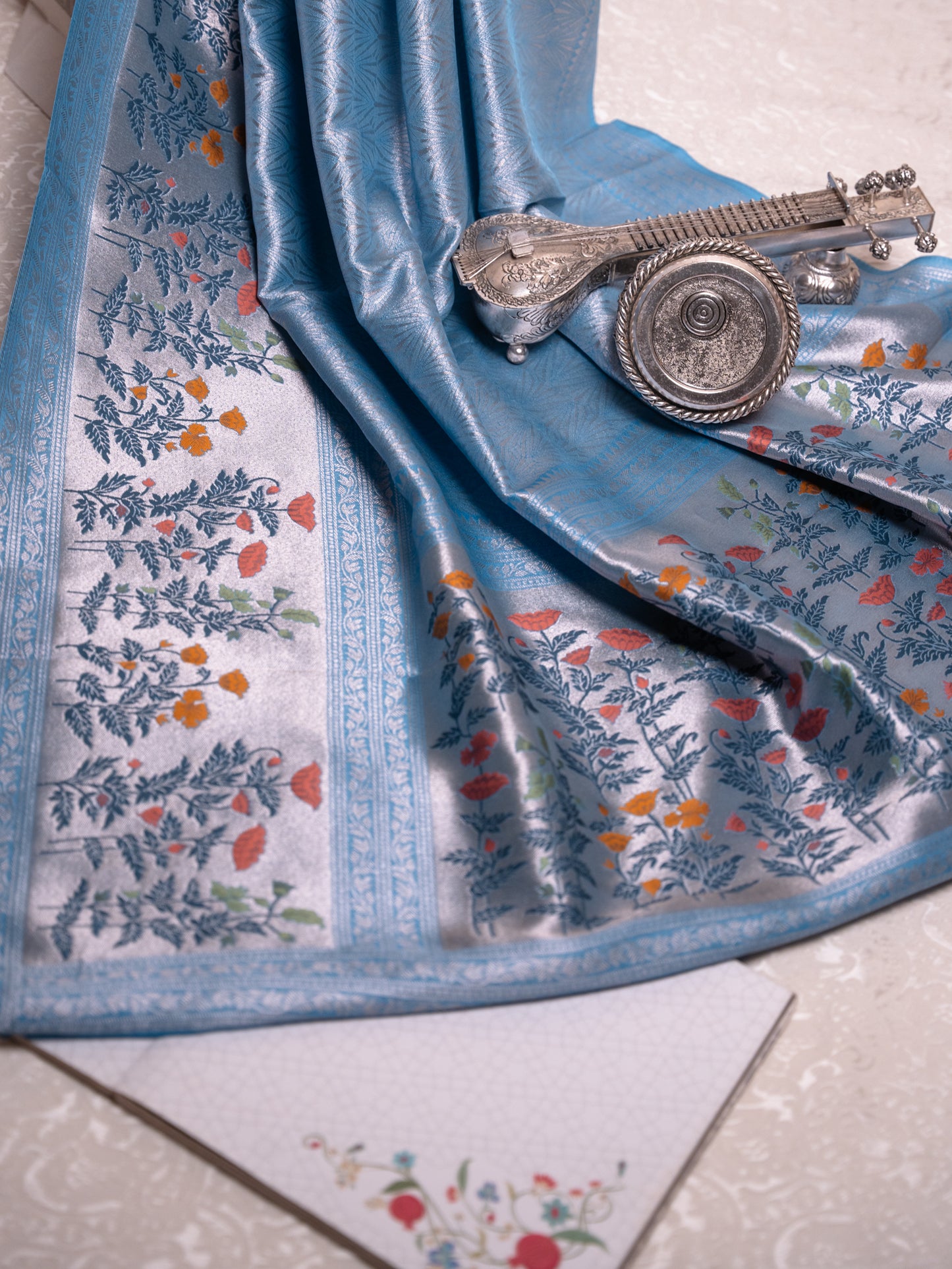 Sky Blue Tissue Georgette Saree with Paithani Border