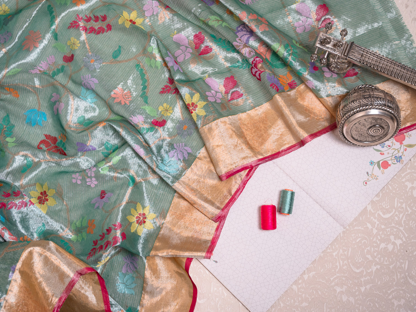 Turquoise All-Over Paithani real zari Kota Saree