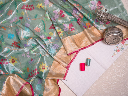 Turquoise All-Over Paithani real zari Kota Saree
