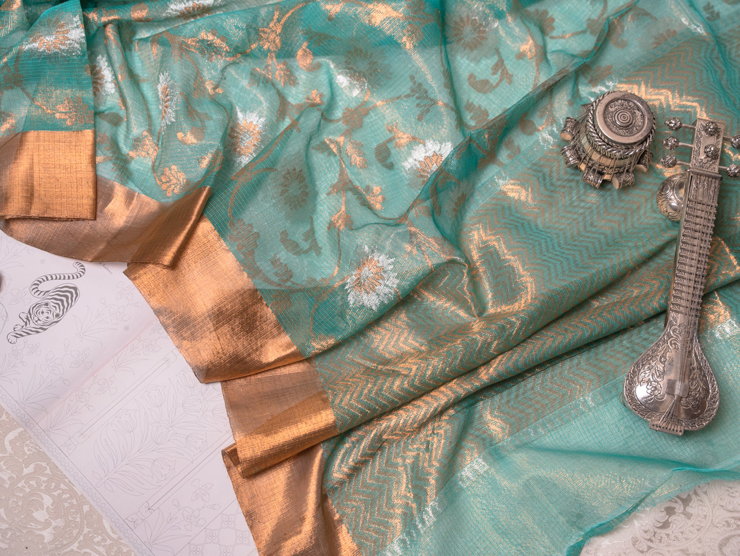 Light Teal Blue Kota Saree