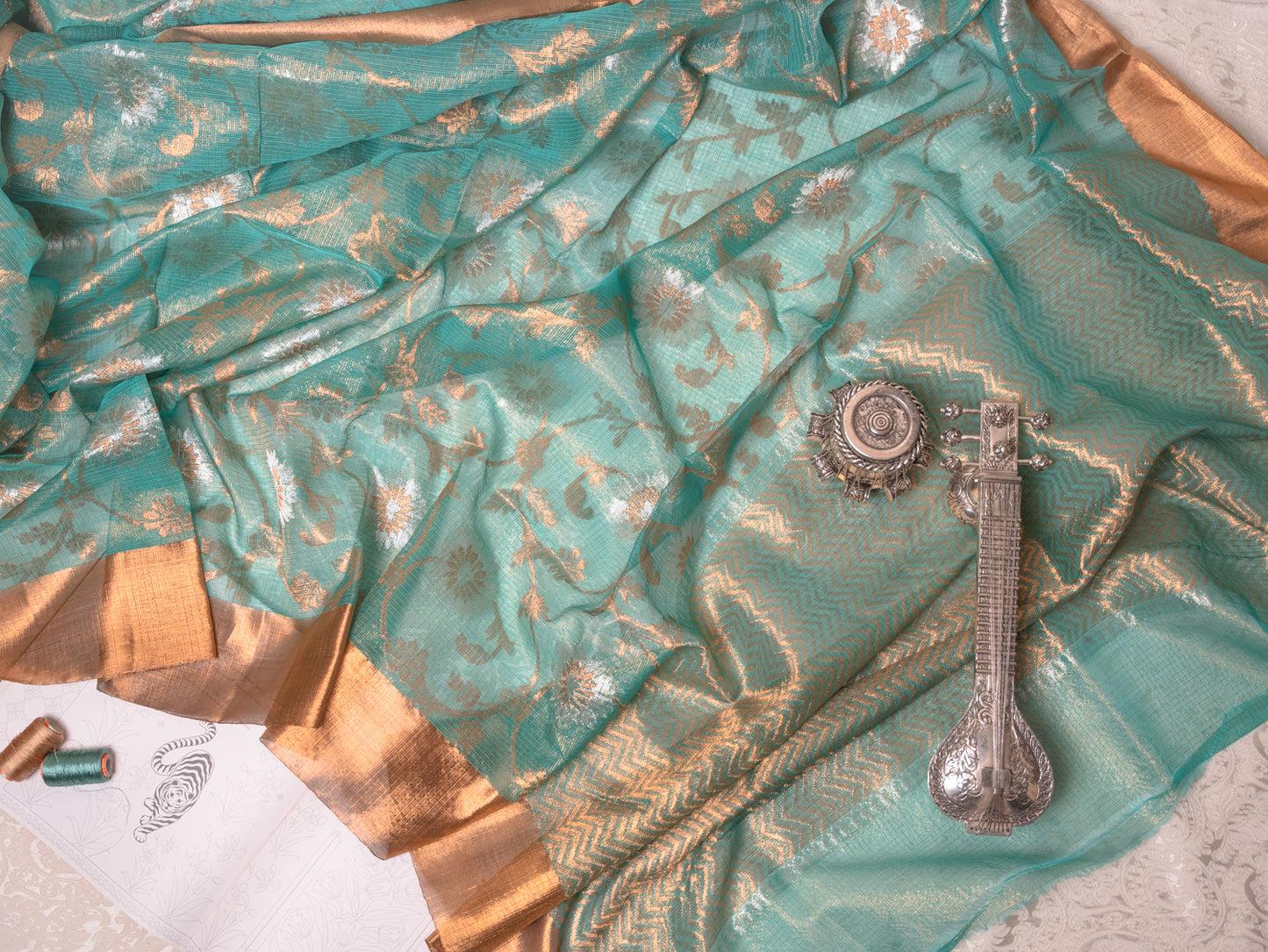 Light Teal Blue Kota Saree