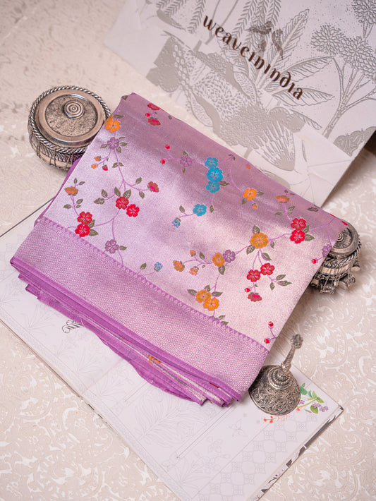 Pastel Purple Tissue Georgette Saree with Paithani Border
