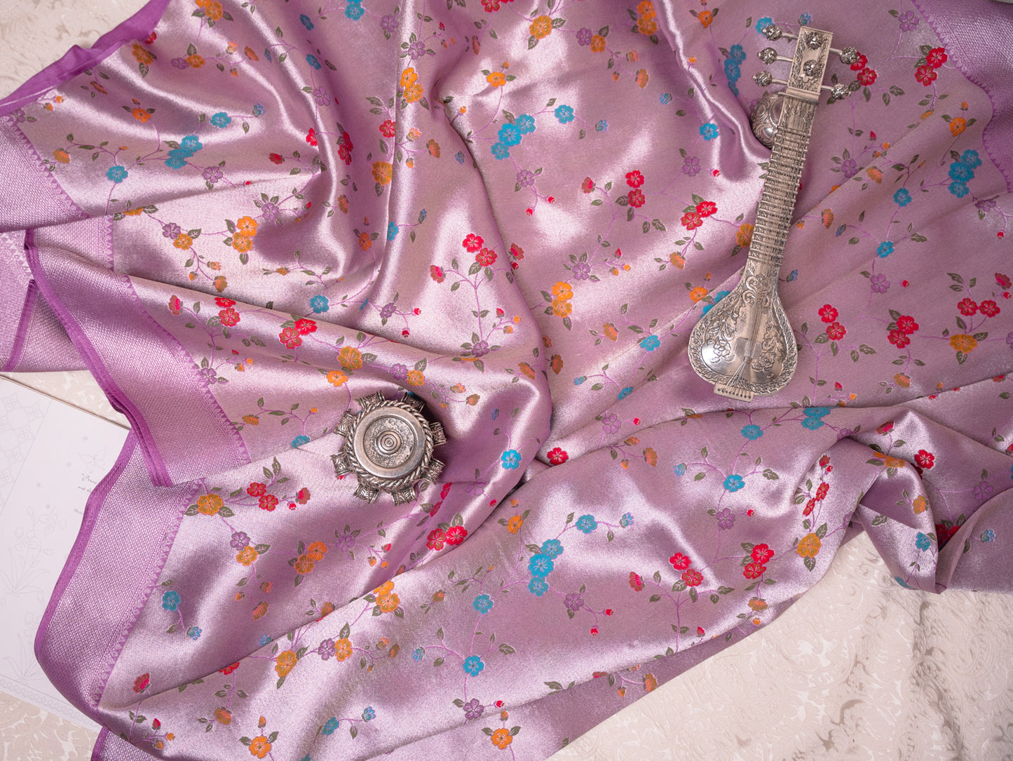 Pastel Purple Tissue Georgette Saree with Paithani Border