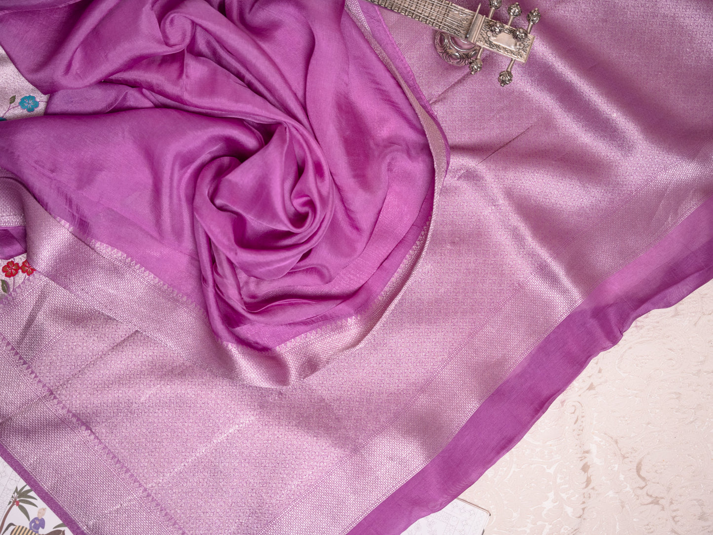 Pastel Purple Tissue Georgette Saree with Paithani Border