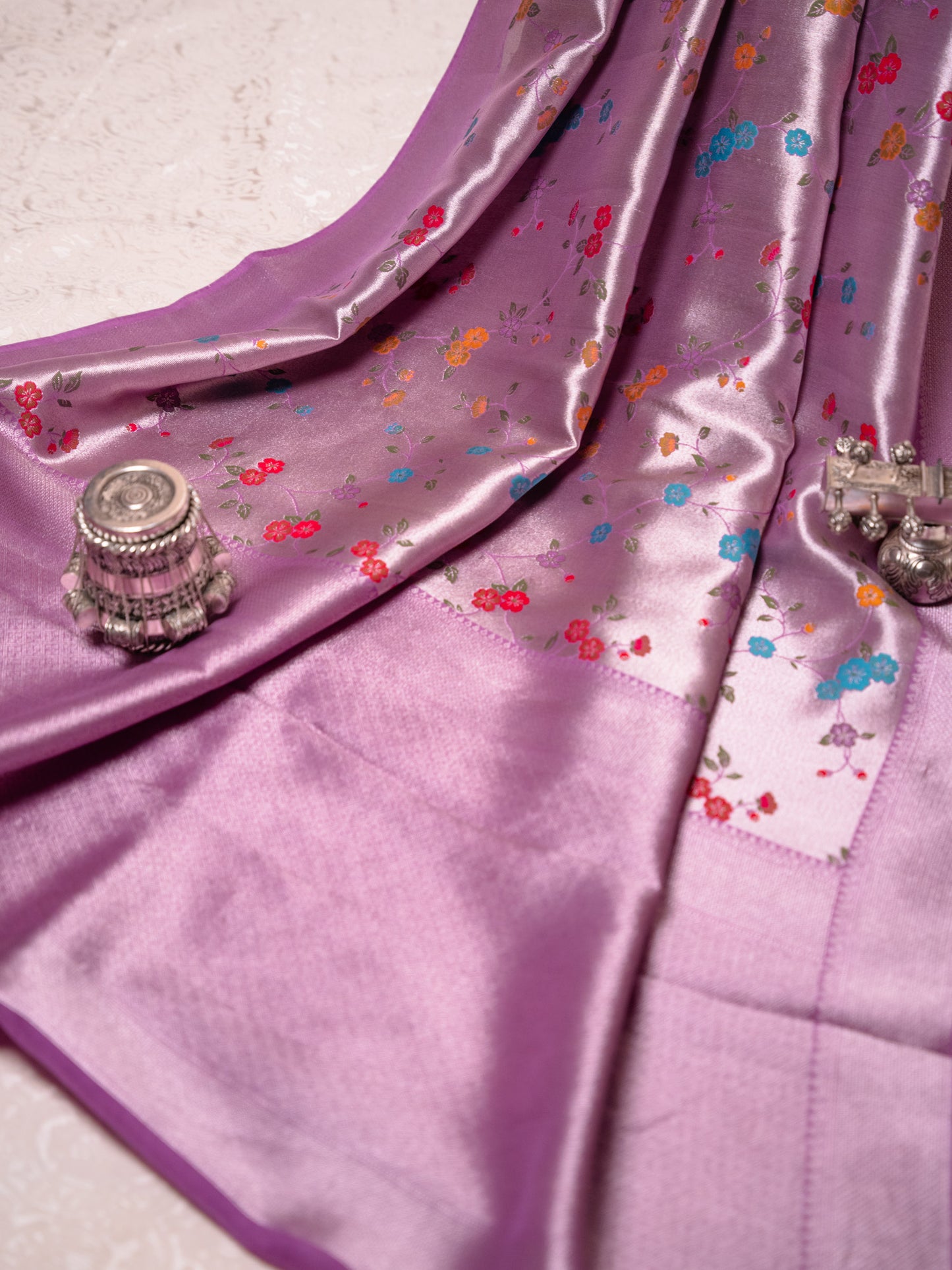 Pastel Purple Tissue Georgette Saree with Paithani Border