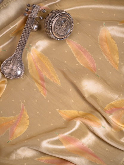 Pastel Yellow Silk Tissue Saree with Hand-Brush Motifs