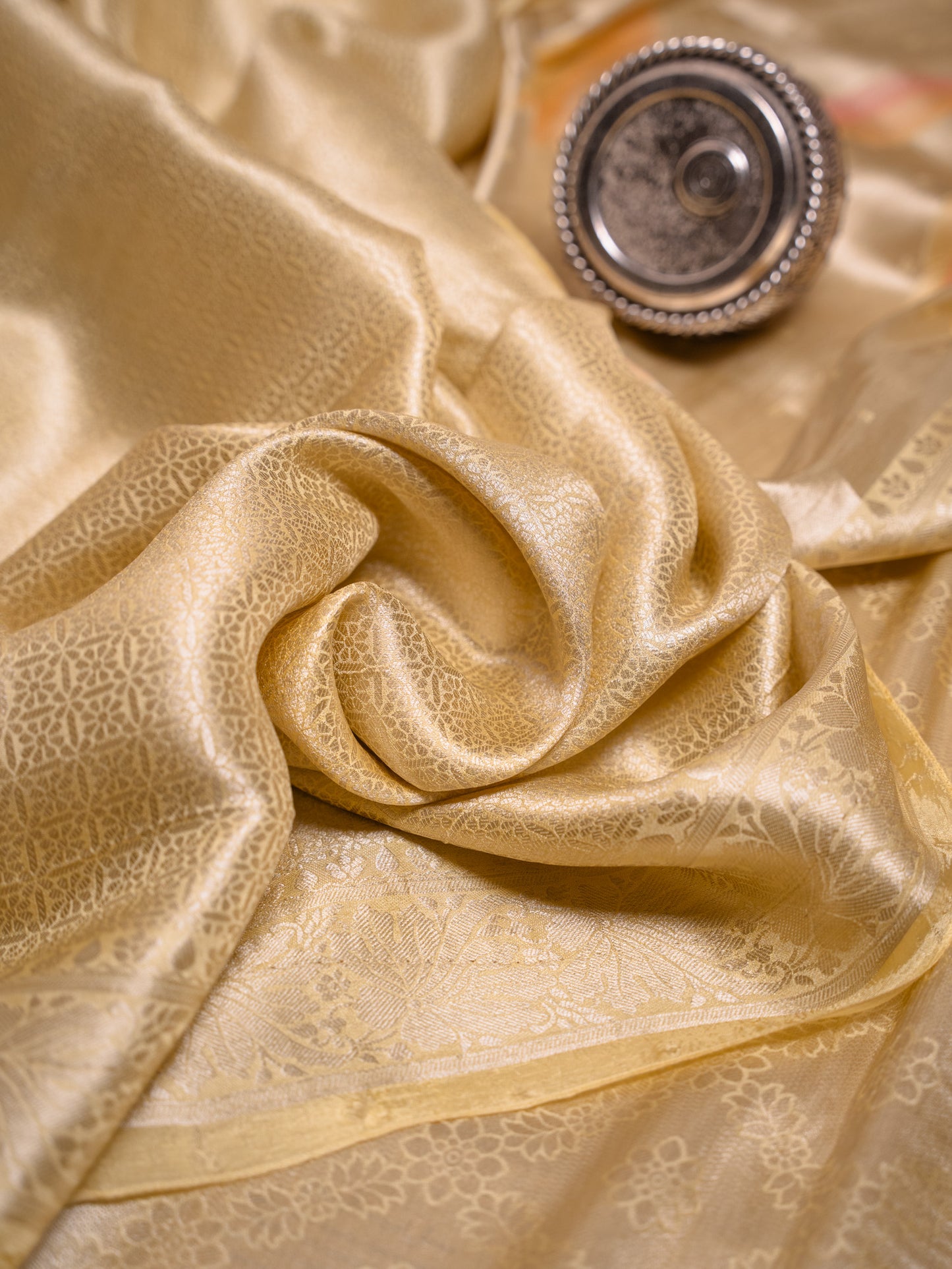 Pastel Yellow Silk Tissue Saree with Hand-Brush Motifs