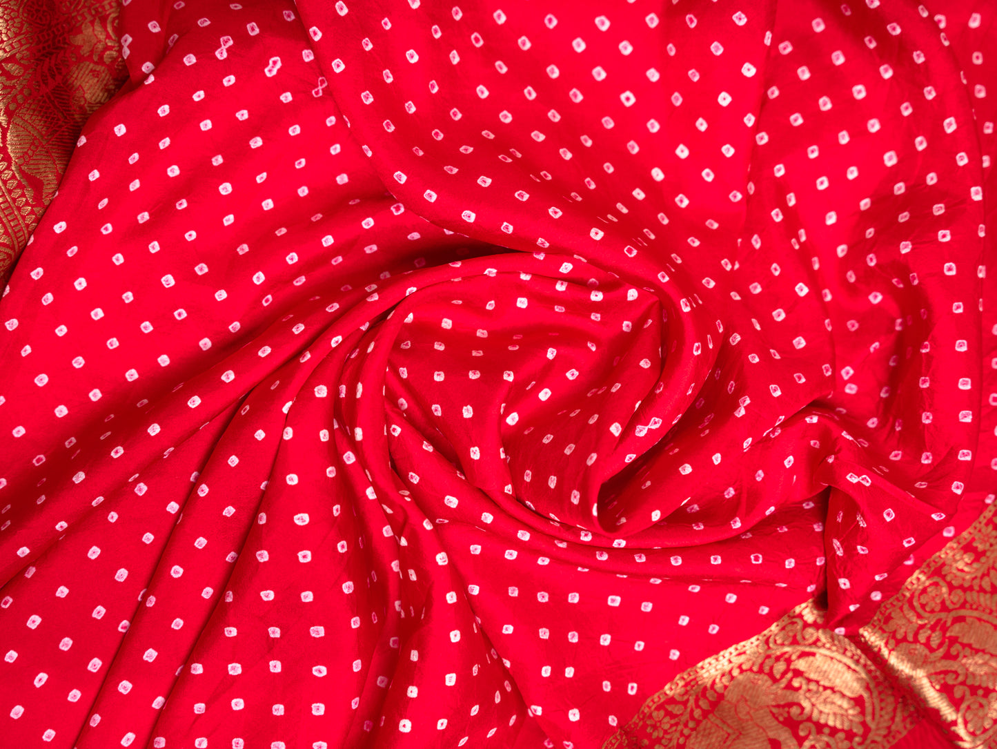 Red Silk Bandhani Saree with Kanjivaram Border