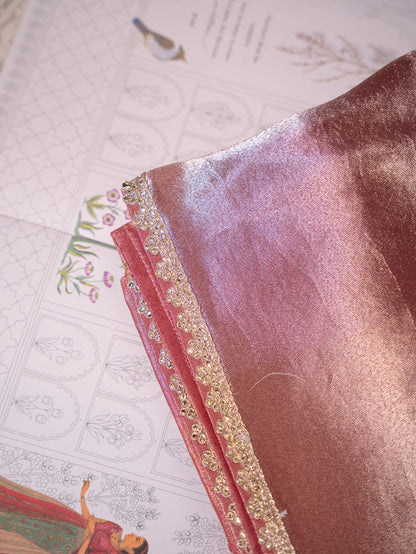 Onion Pink Tissue Saree with Heavy Gota Embroidery & Readymade Blouse