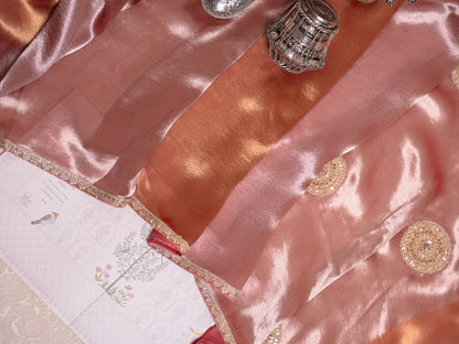 Onion Pink Tissue Saree with Heavy Gota Embroidery & Readymade Blouse
