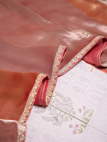 Onion Pink Tissue Saree with Heavy Gota Embroidery & Readymade Blouse