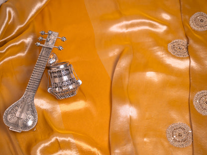 Mustard Silk Tissue saree with heavy gota embroidery