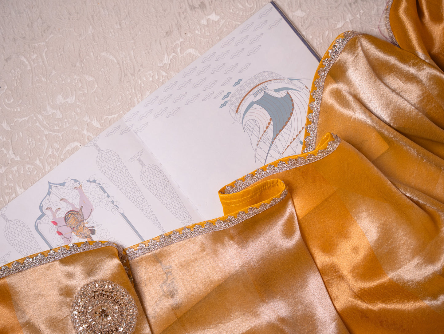 Mustard Silk Tissue saree with heavy gota embroidery