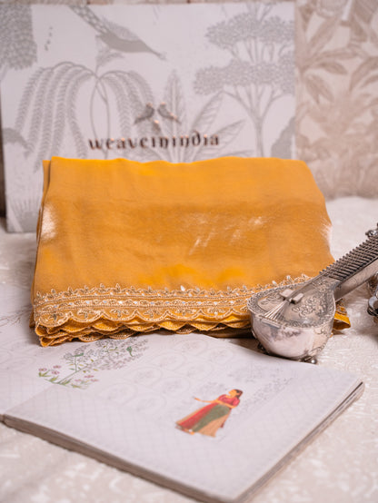 Honey Yellow Tissue Silk Saree with Gota Embroidery