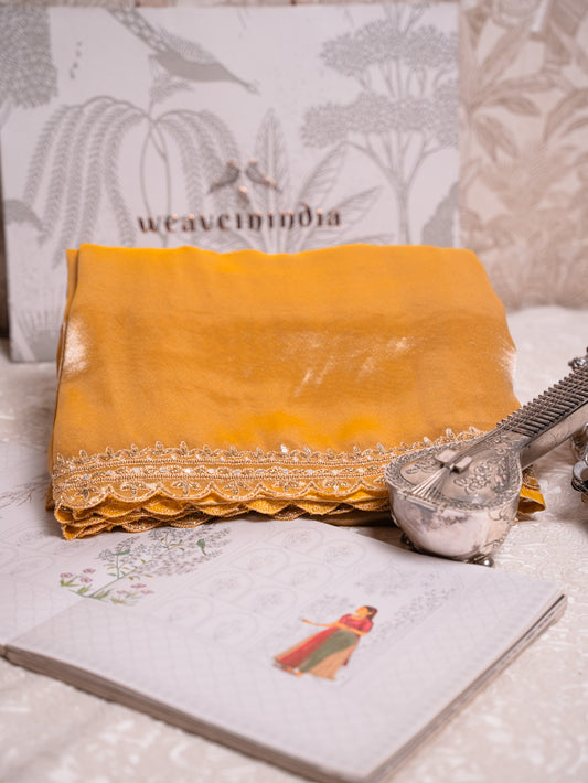 Honey Yellow Tissue Silk Saree with Gota Embroidery