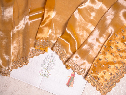 Honey Yellow Tissue Silk Saree with Gota Embroidery