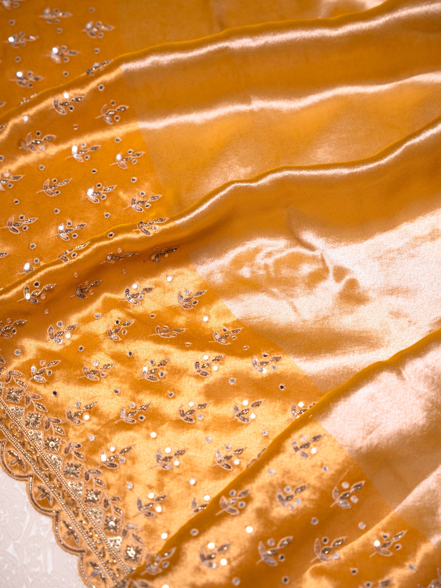 Honey Yellow Tissue Silk Saree with Gota Embroidery