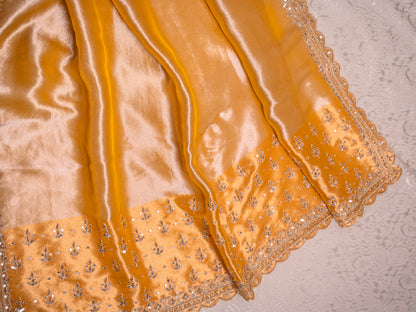 Honey Yellow Tissue Silk Saree with Gota Embroidery