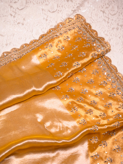 Honey Yellow Tissue Silk Saree with Gota Embroidery