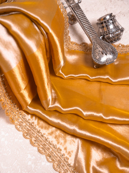 Honey Yellow Tissue Silk Saree with Gota Embroidery