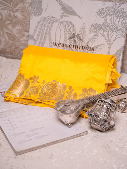 Radiant Sun Yellow Silk Saree with Brocade Blouse