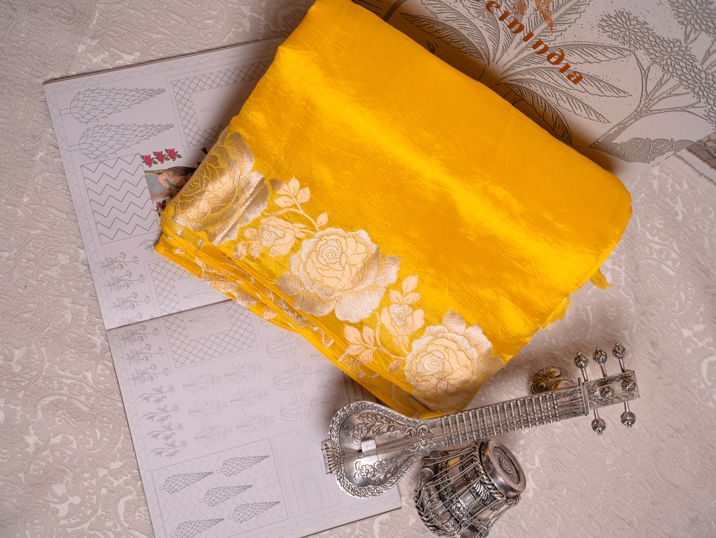 Radiant Sun Yellow Silk Saree with Brocade Blouse