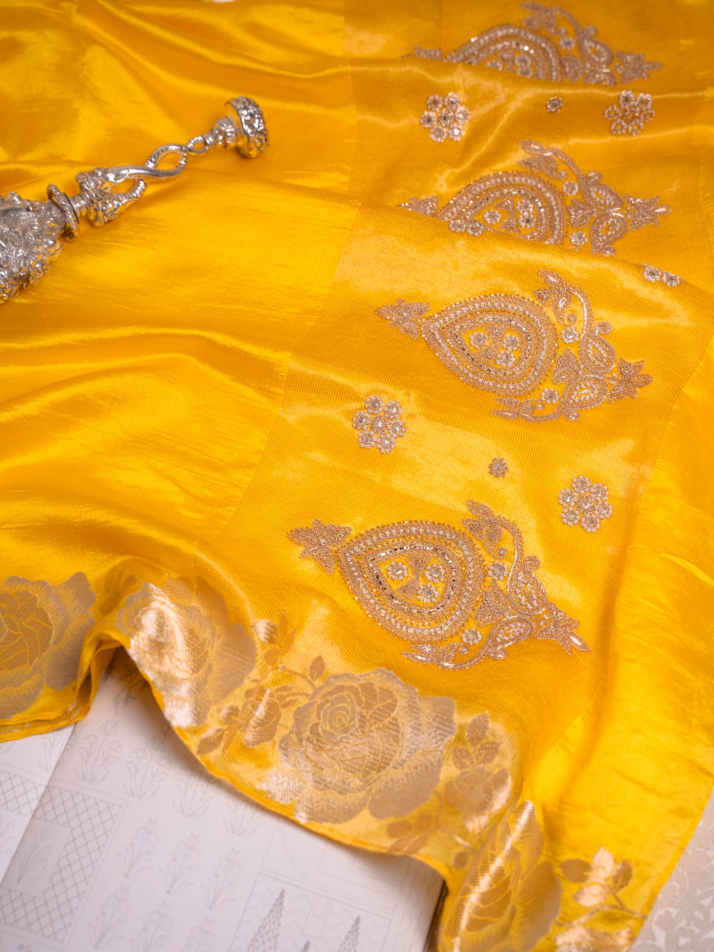 Radiant Sun Yellow Silk Saree with Brocade Blouse