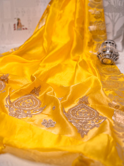 Radiant Sun Yellow Silk Saree with Brocade Blouse