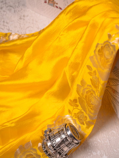 Radiant Sun Yellow Silk Saree with Brocade Blouse
