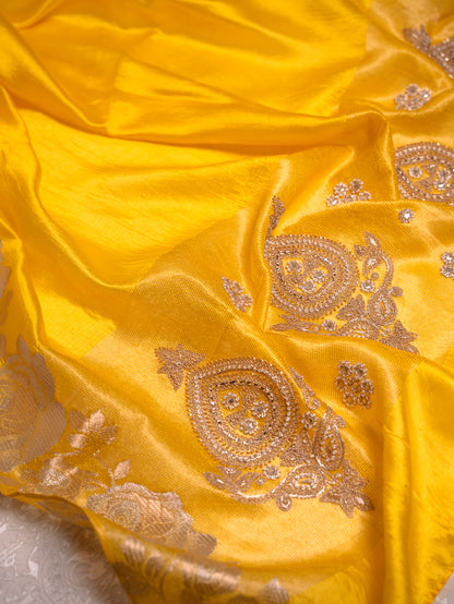 Radiant Sun Yellow Silk Saree with Brocade Blouse