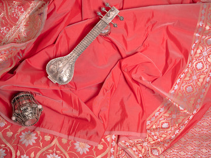 Coral Red Silk Jamdani Saree