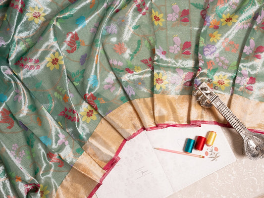 Mint Green Real Zari Double Tissue Kota Saree