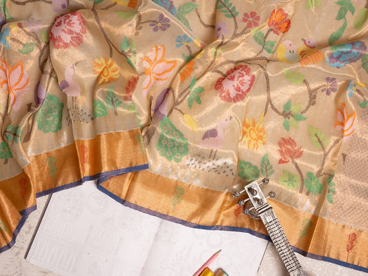 Antique Gold Double Tissue Zari Kota saree