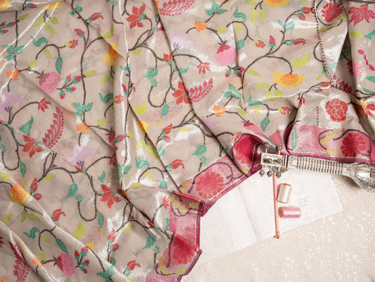 Floral Vine Tissue Kota Saree in Pastel Hues