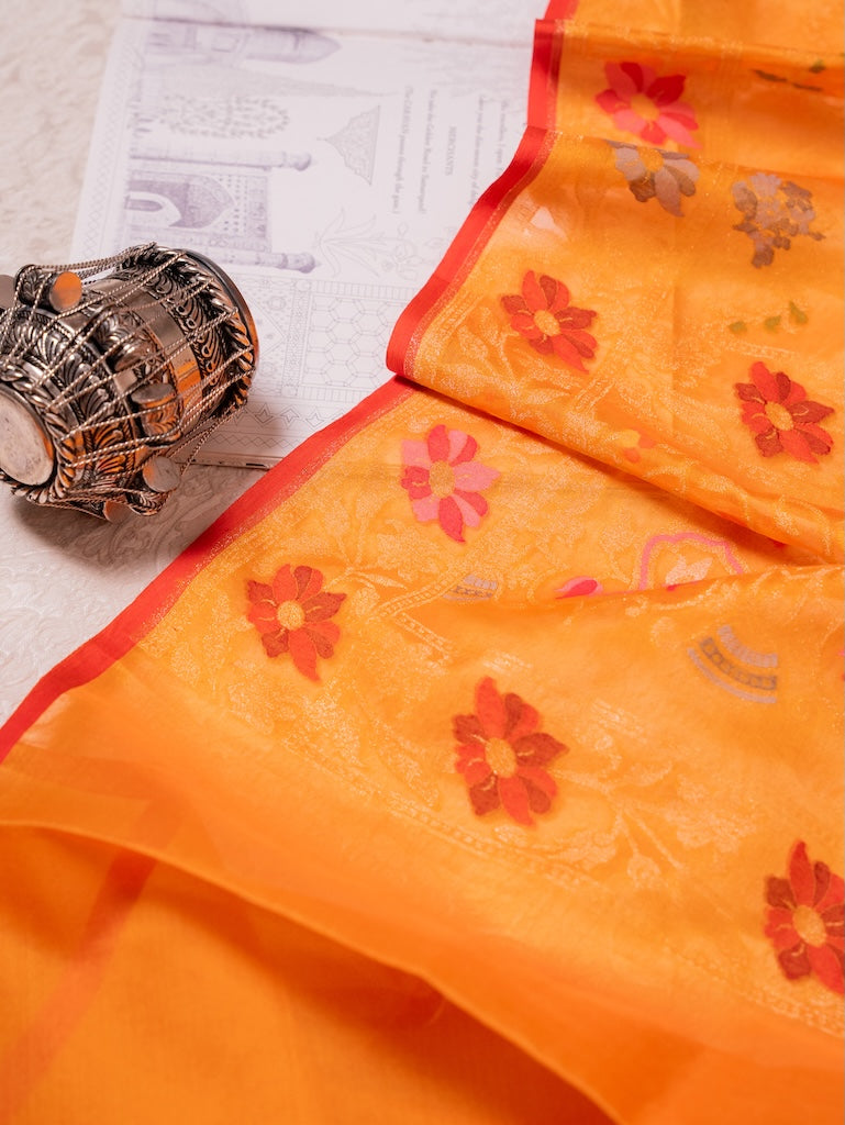 Mustard Kadwa Jamdani Saree