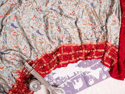 Rohini  - Pichwai Bandhini Silk Saree - Blue