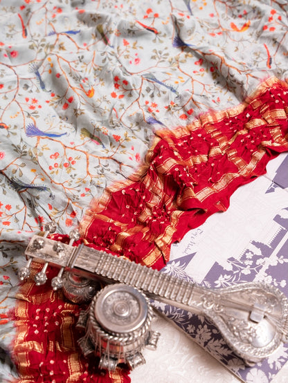 Rohini  - Pichwai Bandhini Silk Saree - Blue