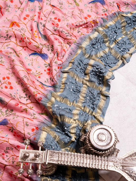 Rohini  - Pichwai Bandhini Silk Saree - Pink