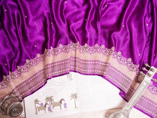 Purple Mashru Silk Saree with Gold Tiny Buttis