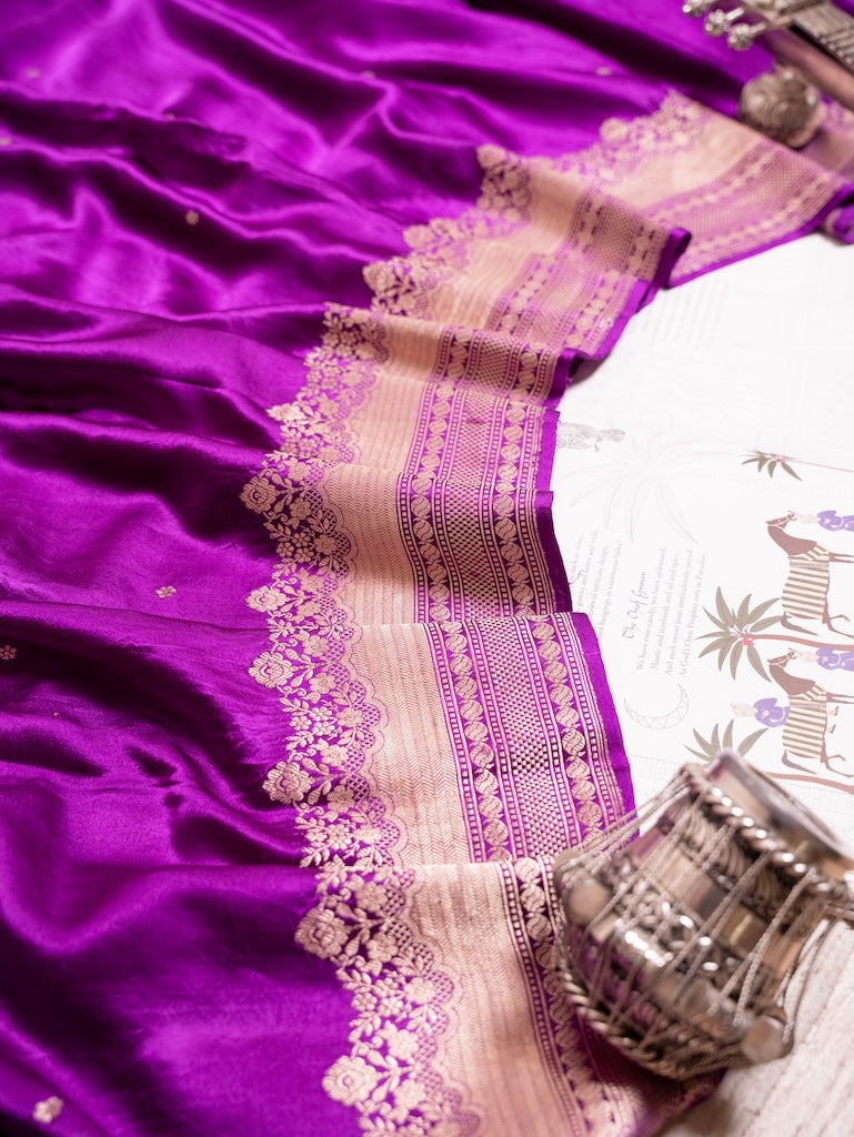 Purple Mashru Silk Saree with Gold Tiny Buttis