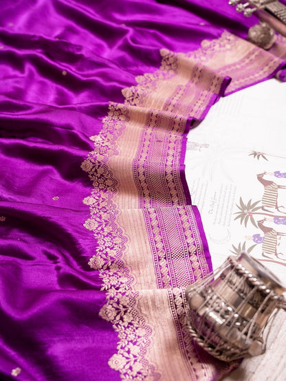 Purple Mashru Silk Saree with Gold Tiny Buttis