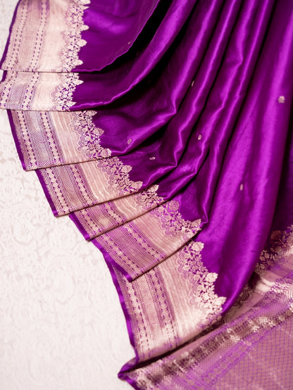 Purple Mashru Silk Saree with Gold Tiny Buttis