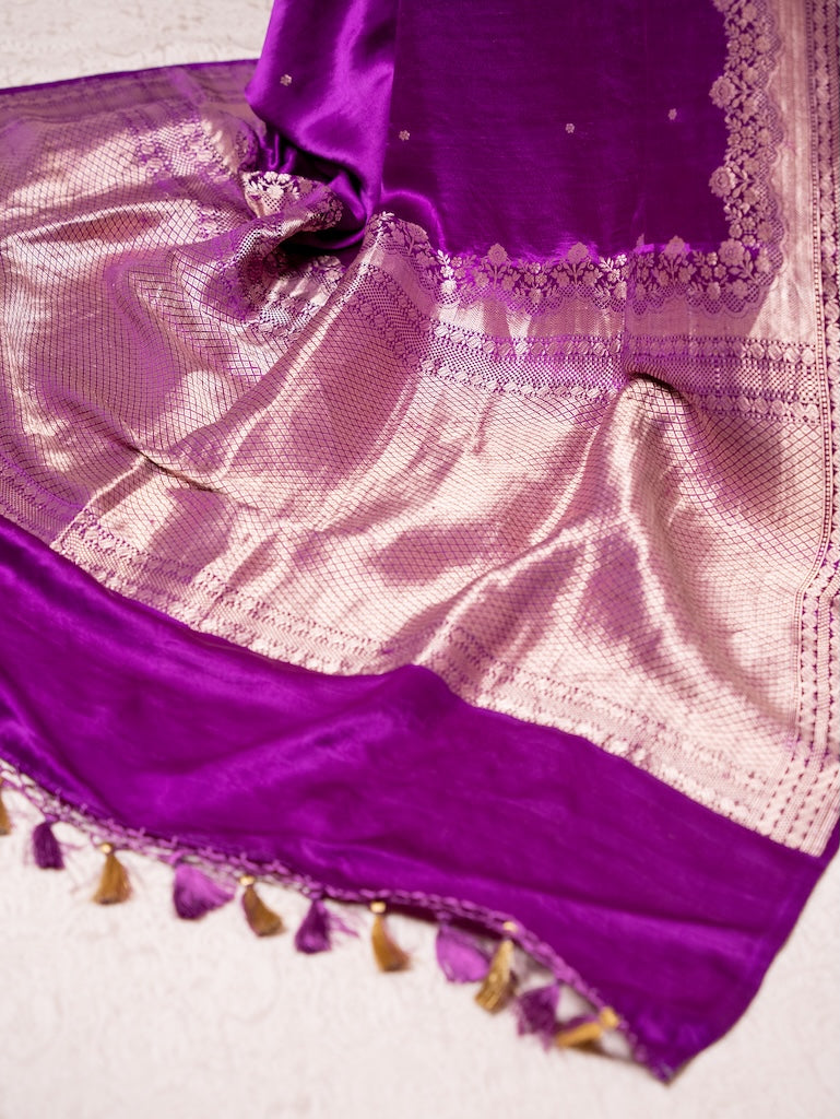 Purple Mashru Silk Saree with Gold Tiny Buttis