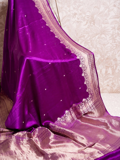 Purple Mashru Silk Saree with Gold Tiny Buttis