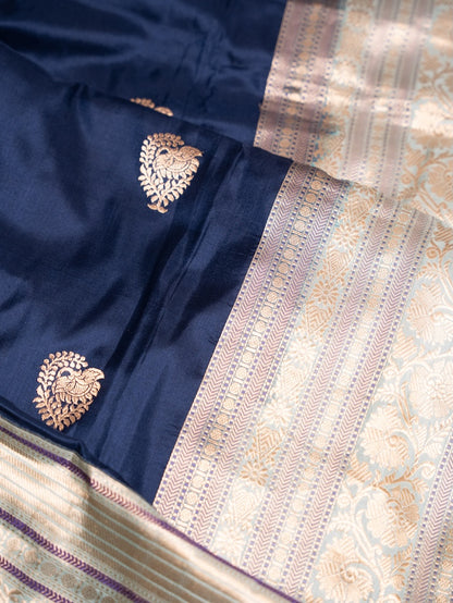 Teal Blue Banarasi Silk Saree with Beige Border