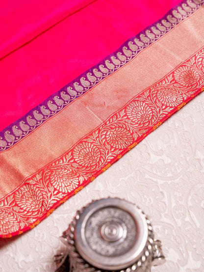 Rani Pink Banarasi Silk with Orange Sona Booti Blouse