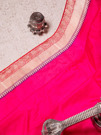 Rani Pink Banarasi Silk with Orange Sona Booti Blouse