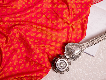 Rani Pink Banarasi Silk with Orange Sona Booti Blouse