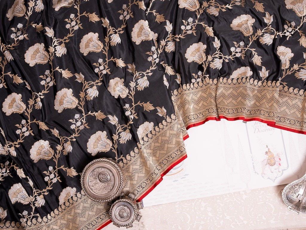 Black Banarasi Silk Saree with Gold Zari Pallu