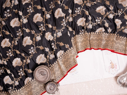 Black Banarasi Silk Saree with Gold Zari Pallu
